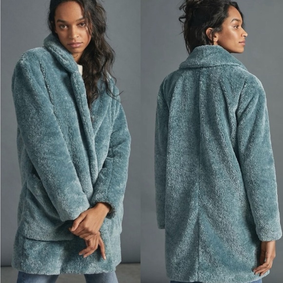 Anthropologie Maeve Lisanne Oversized Faux Fur Coat, Sky Blue - Picture 13 of 15
